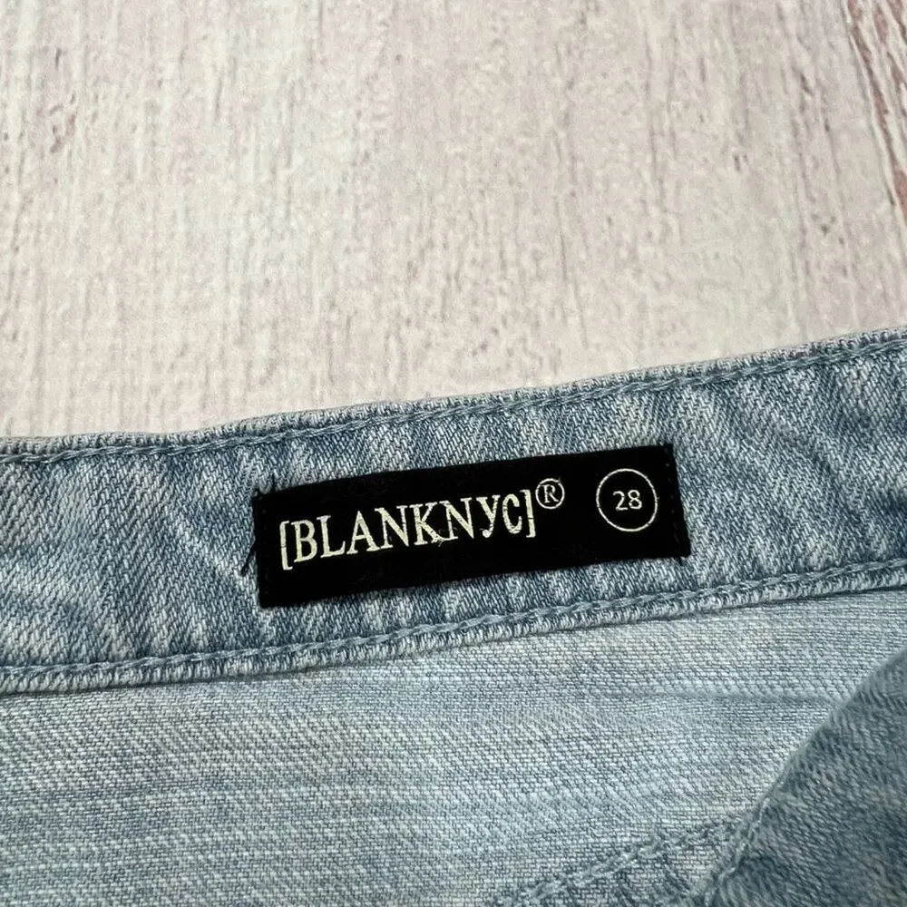 Blank NYC High Rise Cutout Denim Shorts SIZE 28 Blue Distressed Festival